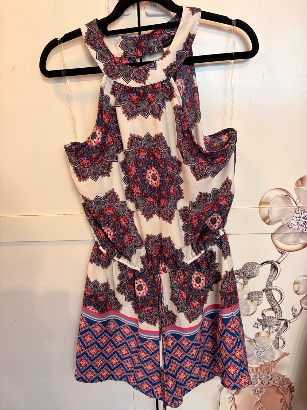 BeBop Cream Romper with Red & Blue Paisley Print